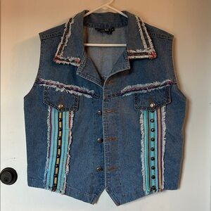Patricia Wolf Denim embellished southwestern Vest XL